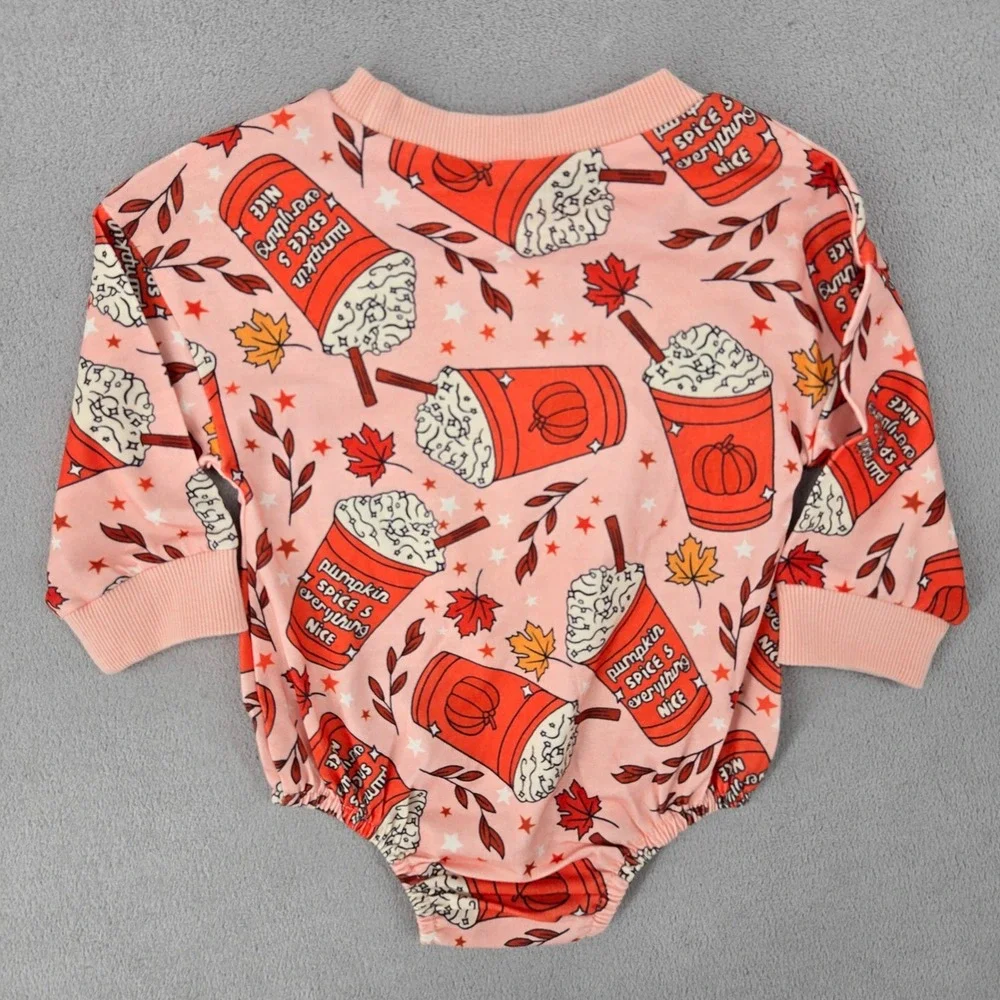 Unbranded Baby Girls Pink Pumpkin Spice Latte Fall Bubble Romper GX0808
